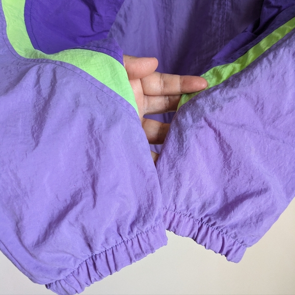 Vintage 90s InSport for Women Purple Neon Green Windbreaker Jacket Medium Hood - Picture 16 of 16